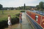 Reboarding Jannock above Hambledon lock.